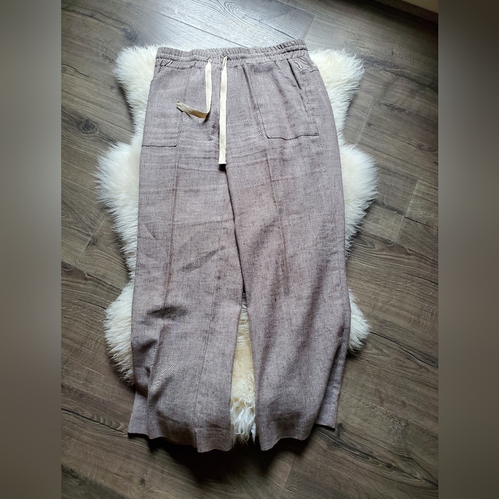 Lesley Evers Lindsey  Brown Herringbone  Linen Pants M